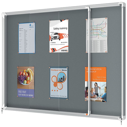 Nobo Premium Plus Felt Lockable Notice Board, 18xA4, W1352xH967xD63mm, Grey Easy2Order : NB61160