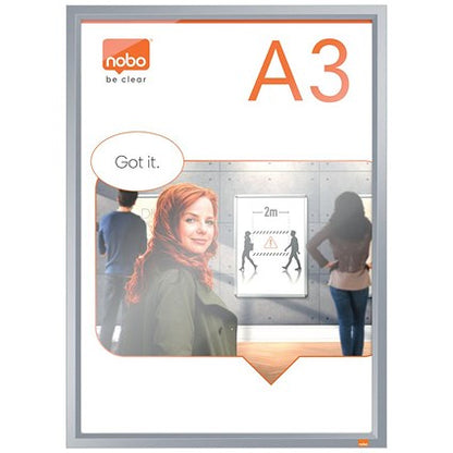 Nobo Poster Frame, A3, Anodised Clip Wall Mountable, Silver