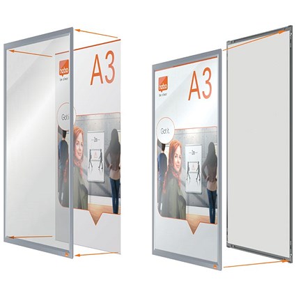 Nobo Poster Frame, A3, Anodised Clip Wall Mountable, Silver