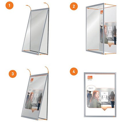 Nobo Poster Frame, A3, Anodised Clip Wall Mountable, Silver