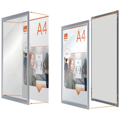 Nobo Poster Frame, A4, Anodised Clip Wall Mountable, Silver