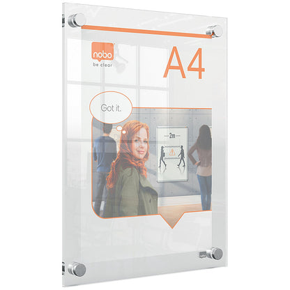 Nobo Acrylic Wall Mounted Poster Frame, A4, Clear