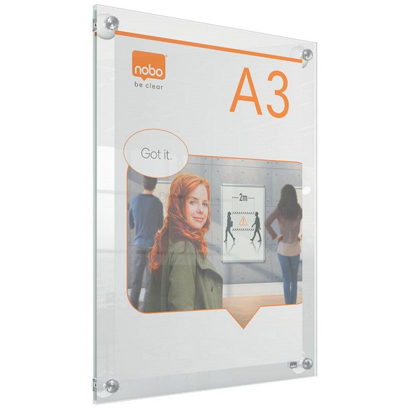 Nobo Acrylic Wall Mounted Repositionable Poster Frame, A3, Clear