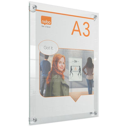 Nobo Acrylic Wall Mounted Repositionable Poster Frame, A3, Clear