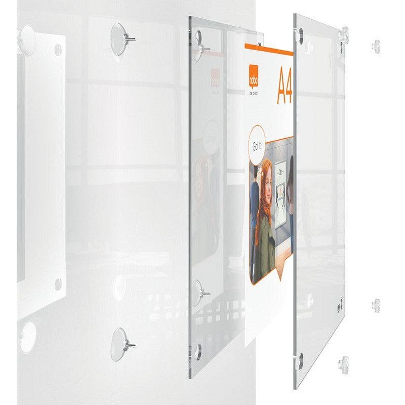 Nobo Acrylic Wall Mounted Repositionable Poster Frame, A4, Clear