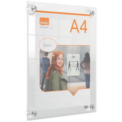Nobo Acrylic Wall Mounted Repositionable Poster Frame, A4, Clear