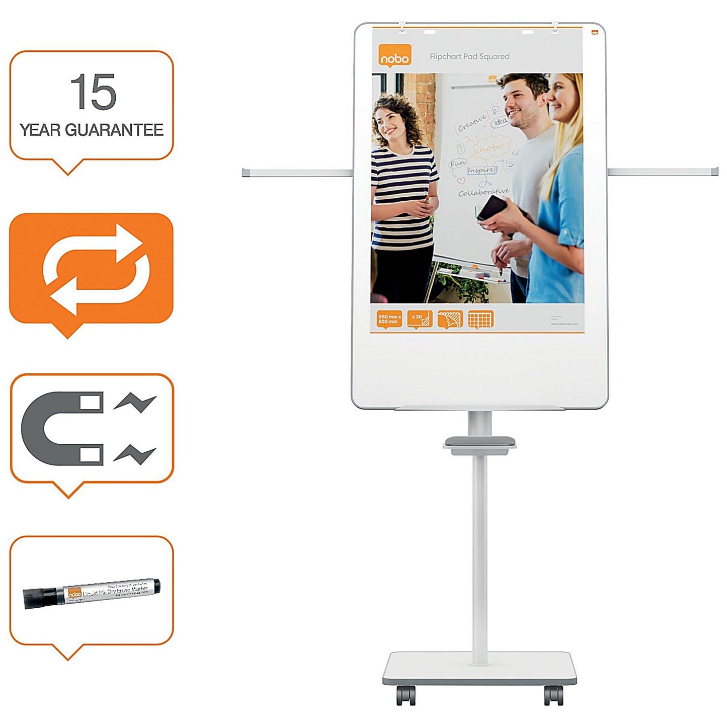Nobo Move Meet Mobile Magnetic Flipchart Easel, 680x1040mm