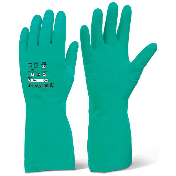 Beeswift Nitrile Flocked Lined Gauntlet, Green, Medium Easy2Order : NGM