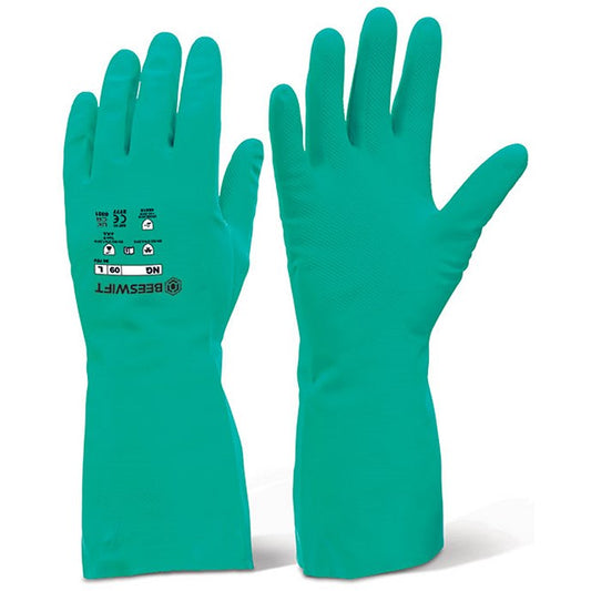 Beeswift Nitrile Flocked Lined Gauntlet, Green, 2XL Easy2Order : NGXXL