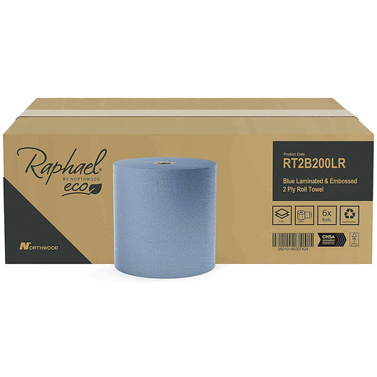 Raphael 2-Ply Hand Towel Roll, 200m, Blue, Pack of 6 Easy2Order : NH00417