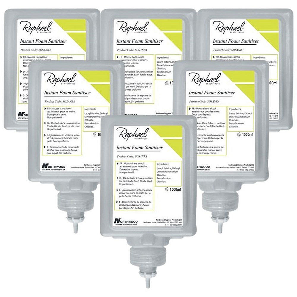 Raphael Alcohol Free Hand Sanitiser Cartridge, 1 Litre, Pack of 6