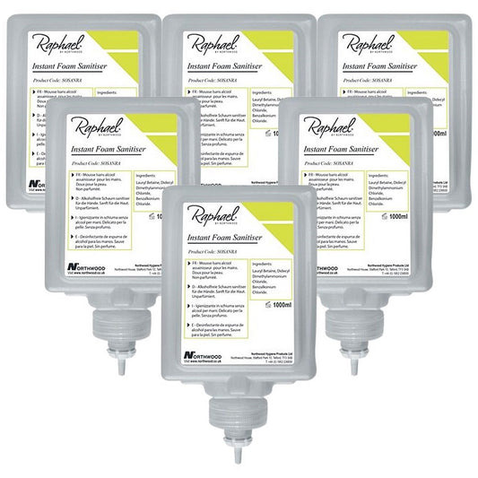 Raphael Alcohol Free Hand Sanitiser Cartridge, 1 Litre, Pack of 6