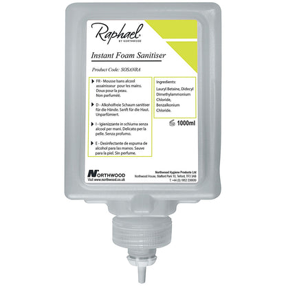 Raphael Alcohol Free Hand Sanitiser Cartridge, 1 Litre, Pack of 6