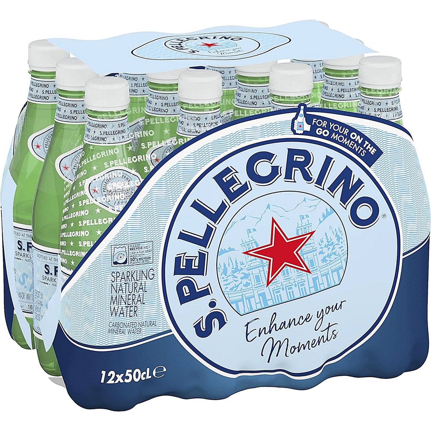 San Pellegrino Sparkling Water, Plastic Bottles, 500ml, Pack of 12