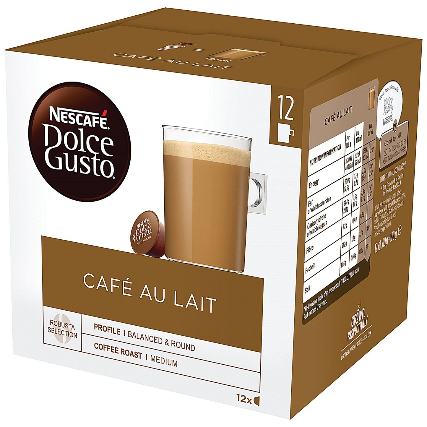 Nescafe Dolce Gusto Cafe au Lait Capsules, 16 Capsules, Pack of 3