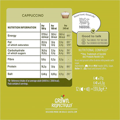 Nescafe Dolce Gusto Cappuccino Capsules, 16 Capsules, Pack of 3