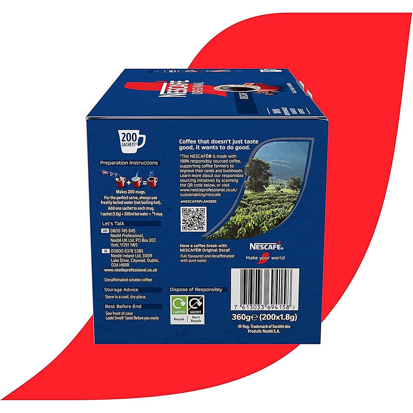 Nescafe Original Decaf Instant Coffee Sachets, Pack of 200