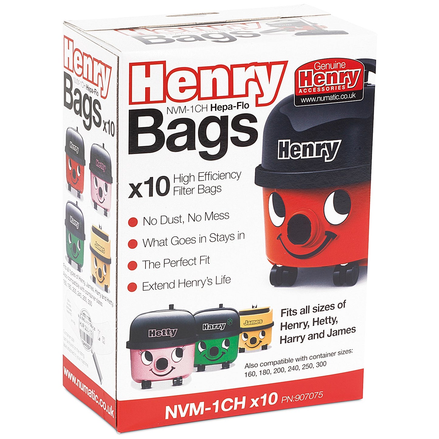 Henry Hoover replacement bags, Fit all sizes of Henry Hetty Harry and James, Pack of 10