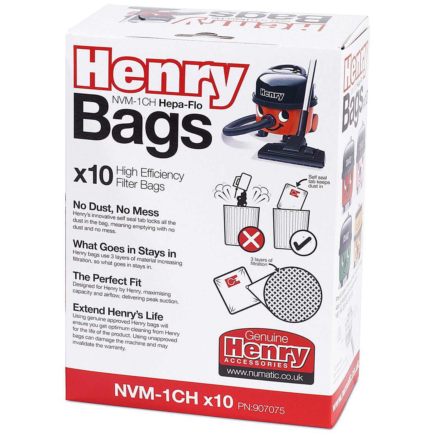 Henry Hoover replacement bags, Fit all sizes of Henry Hetty Harry and James, Pack of 10