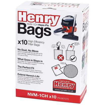 Henry Hoover replacement bags, Fit all sizes of Henry Hetty Harry and James, Pack of 10