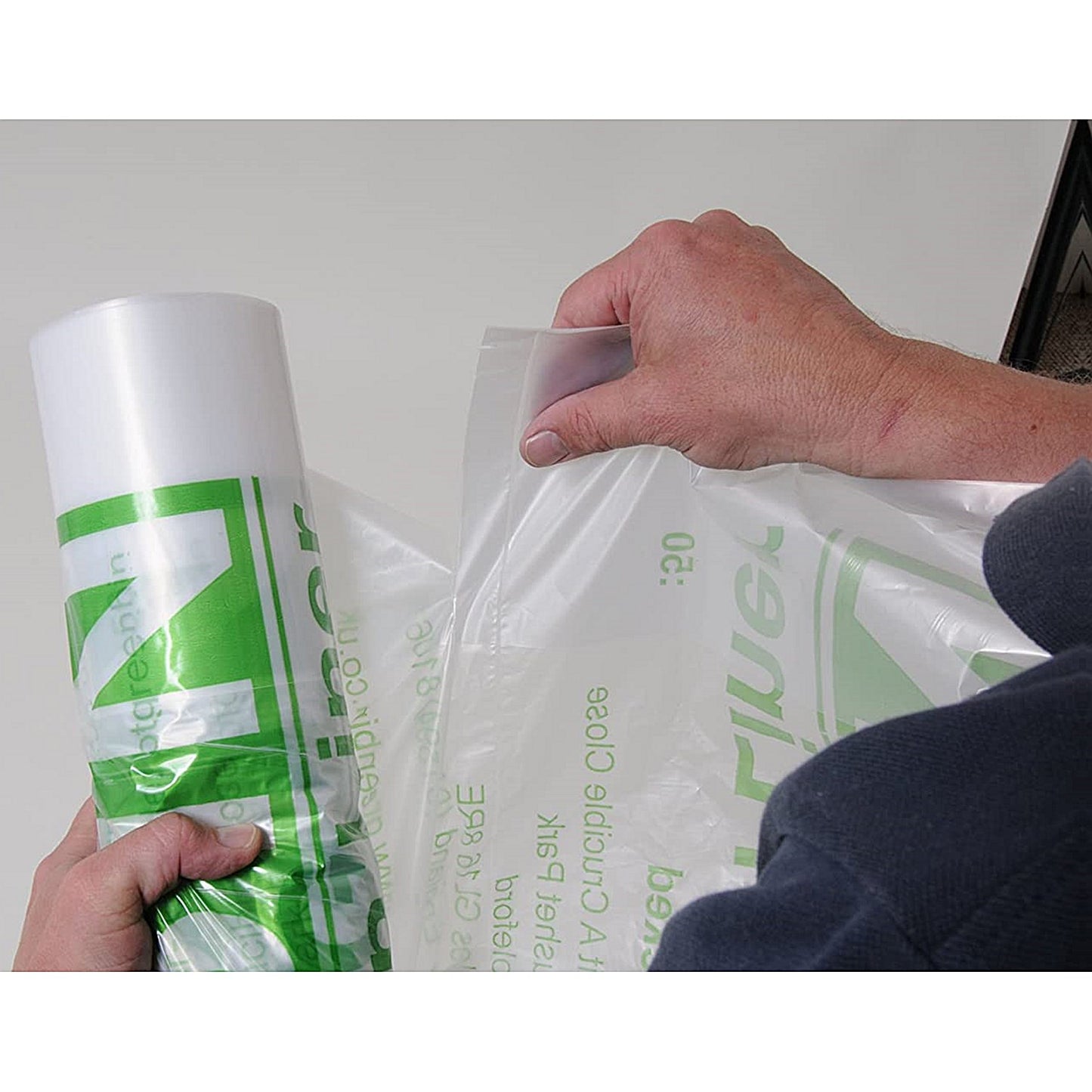 Acorn Reusable Heavy Duty Bin Liners, 160 Litre, Clear & Printed, Roll of 50