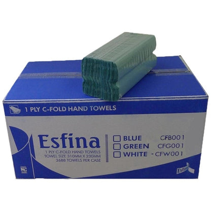 Esfina 1-Ply C-Fold Hand Towels, Green, Pack of 2640