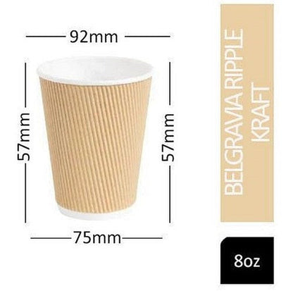 Belgravia Triple Walled Ripple Paper Cups, 250ml, Kraft, Pack of 25