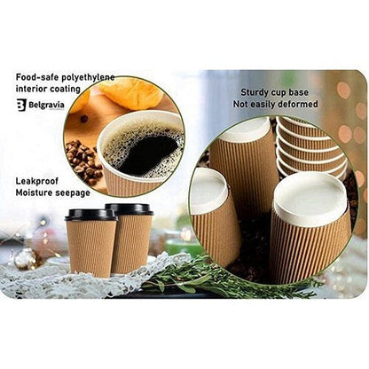 Belgravia Triple Walled Ripple Paper Cups, 250ml, Kraft, Pack of 25