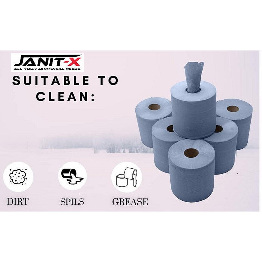 Janit-X Eco 2-Ply 100% Recycled Centrefeed Rolls, 200mmx170mm, Blue, Pack of 6