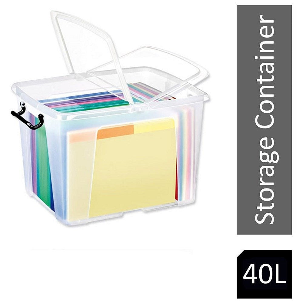 Strata Smart Storemaster File Box Strata Smart Box With Clip-On Folding Lid, 40 Litres, Clear ...