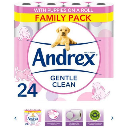 Andrex Puppies On A Roll Gentle Clean Toilet Paper, Pack of 24