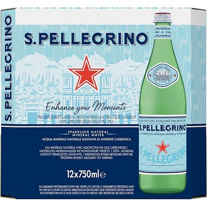 San Pellegrino Sparkling Water, Glass Bottles, 750ml, Pack of 12