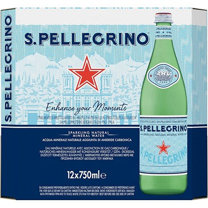 San Pellegrino Sparkling Water, Glass Bottles, 750ml, Pack of 12