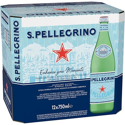 San Pellegrino Sparkling Water, Glass Bottles, 750ml, Pack of 12