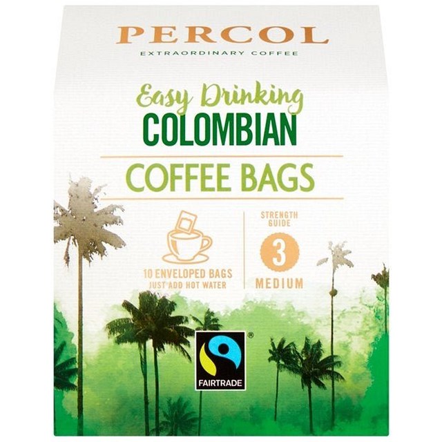 Percol Colombian Coffee Bags, 8g, Pack of 10