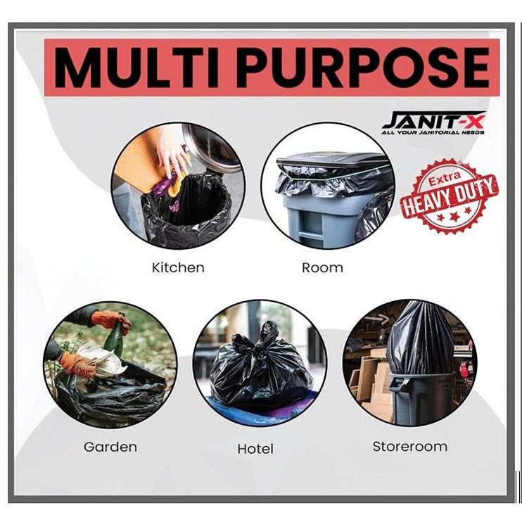 Janit-X Eco Extra Heavy Duty Bin/Refuse Bags, 90 Litres, Black, Pack of 200