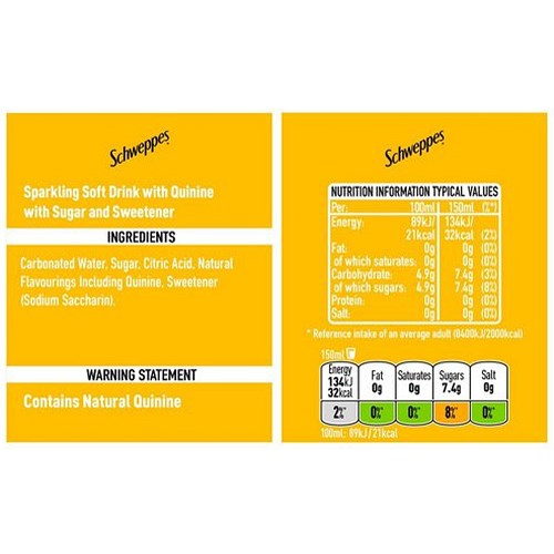 Schweppes Tonic Water, 24x150ml Cans