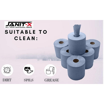 Janit-X Eco 2-Ply 100% Recycled Centrefeed Rolls, 150m, Blue, Pack of 6