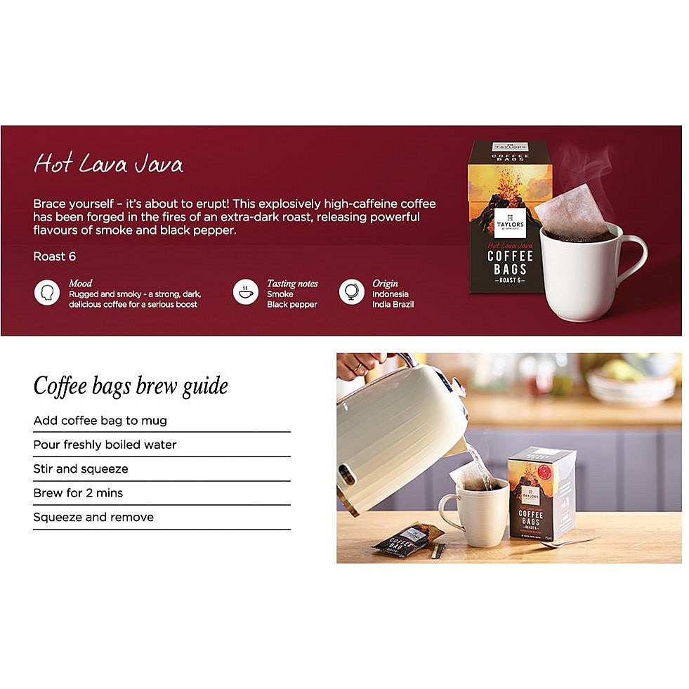 Taylors of Harrogate Hot Lava Java Coffee Bags, Pack of 10