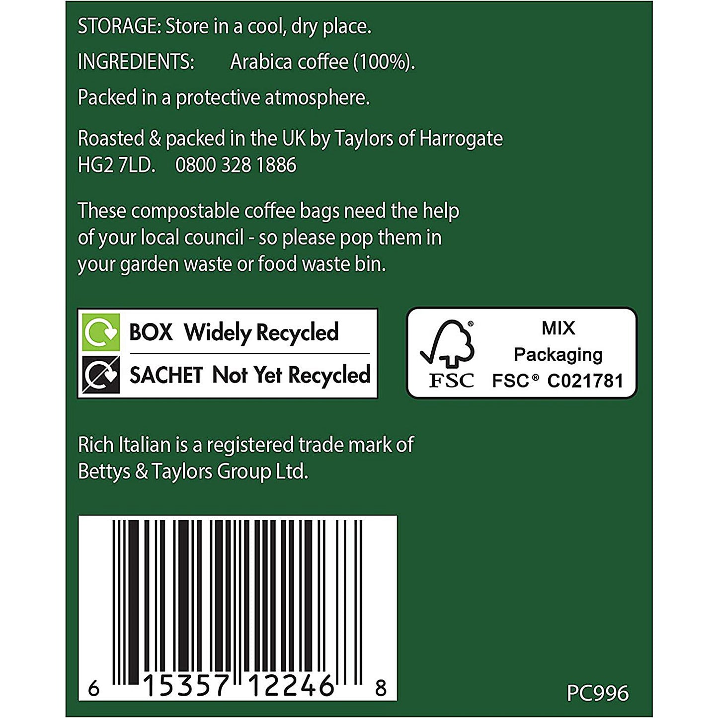 Taylors of Harrogate Rich Italian Coffee Bags, Pack of 10