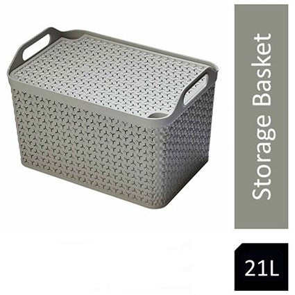 Strata Large Handy Basket With Lid, 21 Litres, Cool Grey Easy2Order : NWT5379