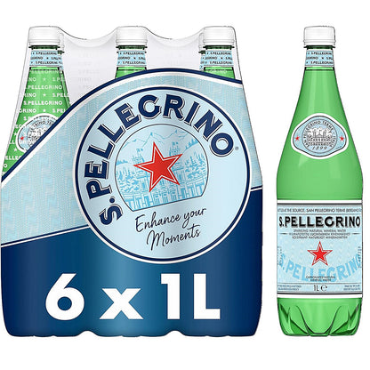 San Pellegrino Sparkling Water, Plastic Bottles, 1 Litre, Pack of 6
