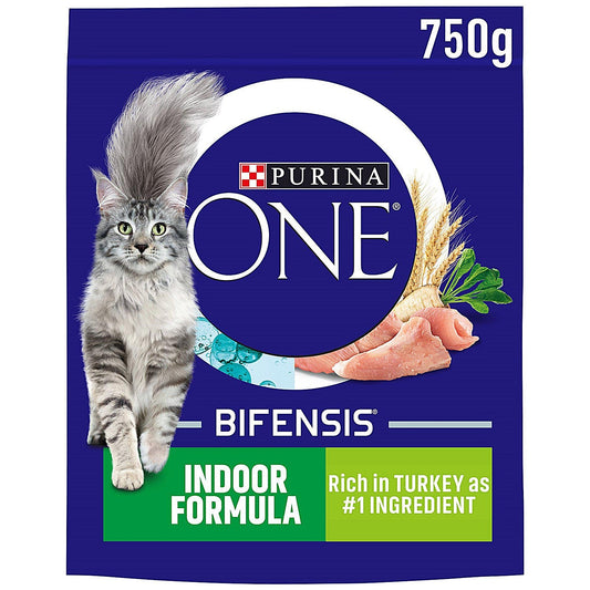 Purina One Indoor Dry Cat Food Turkey & Wholegrain, 750g