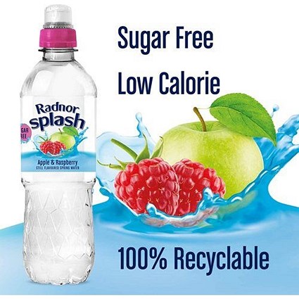 Radnor Splash Sugar Free Apple & Raspberry Flavoured Water, Sports Cap Plastic Bottles, 500ml, Pack of 12