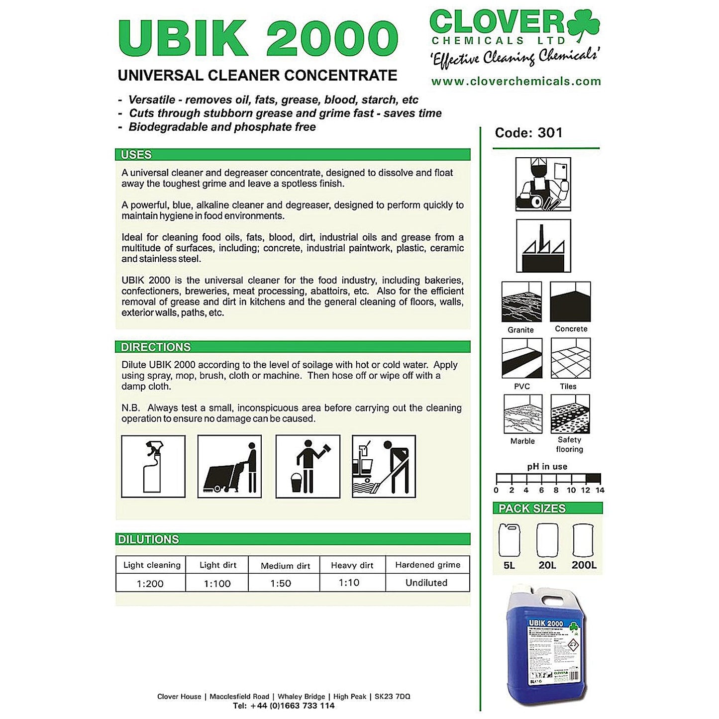 Clover Ubik 2000 Universal Cleaner Concentrate, 5 Litres Easy2Order : NWT6286