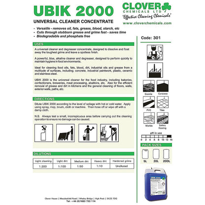 Clover Ubik 2000 Universal Cleaner Concentrate, 5 Litres Easy2Order : NWT6286