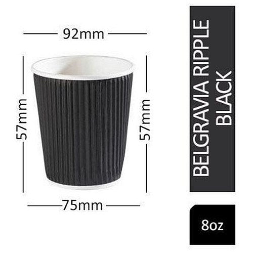 Belgravia Triple Walled Ripple Paper Cups, 250ml, Black, Pack of 25