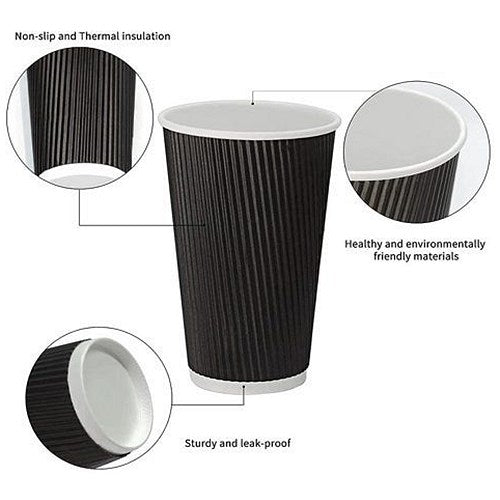 Belgravia Triple Walled Ripple Paper Cups, 250ml, Black, Pack of 25