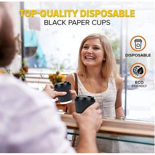 Belgravia Triple Walled Ripple Paper Cups, 250ml, Black, Pack of 25