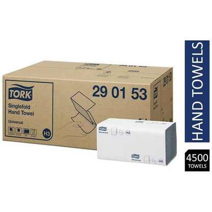 Tork H3 Universal 2 Ply Singlefold Hand Towels, White, Pack of 4500